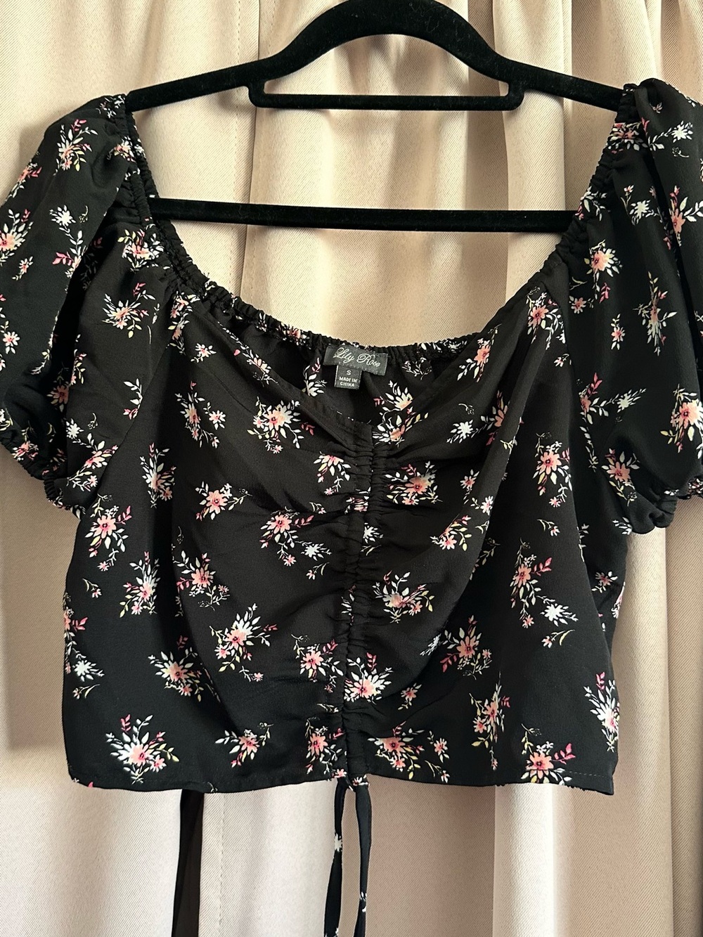 Life After Black Floral Drawstring Crop Top